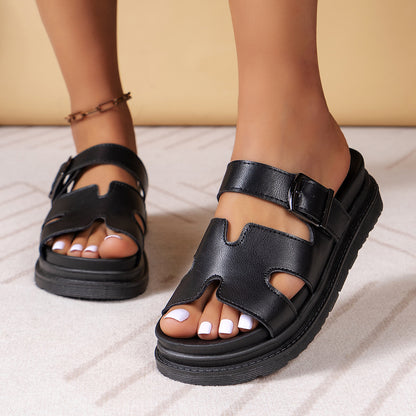 Women's All-match Thick Bottom Buckle Solid Color Leisure Sandals