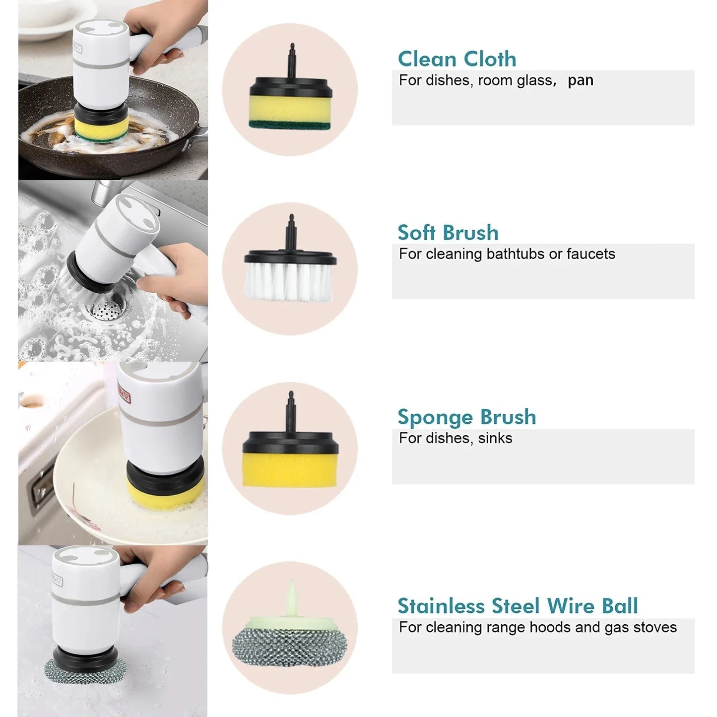 The Smart Brush: Electric Cleaning Brush Dish Washers Automatic Wireless Dishwashing Brush USB Rechargeable