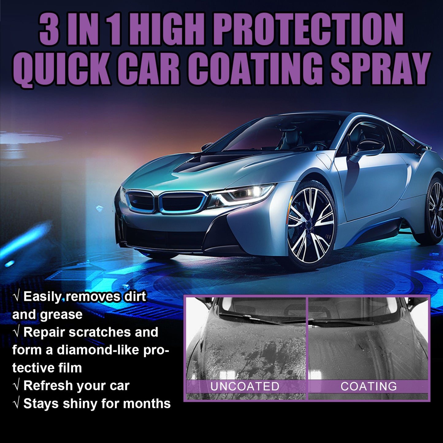 InstaShine ™ - 3 in 1 High Protection Fast Auto Ceramic / Wax Paint Spray