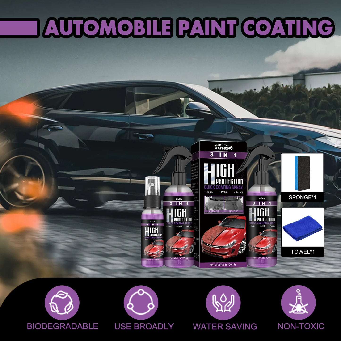 InstaShine ™ - 3 in 1 High Protection Fast Auto Ceramic / Wax Paint Spray